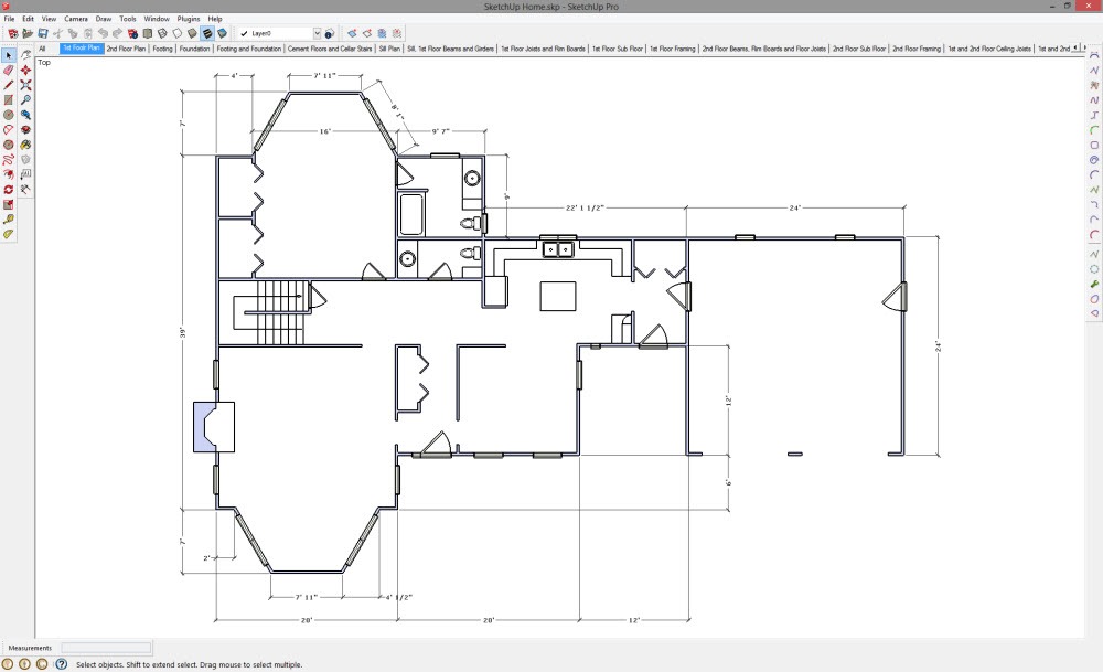 Sketchup 2d floor plan Familie hjørne