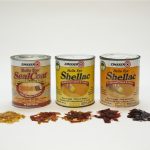 Shown here are three types of shellac in already dissolved form and five colors of shellac flakes for you to dissolve in denatured alcohol