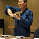 Toshio Odate discussing Japanese planes at Woodworking in America 2009, in Valley Forge, Penn. Photo my Megan Fitzpatrick