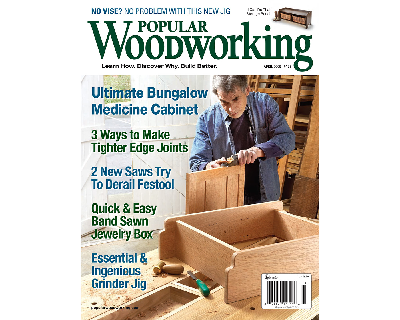 Online Extras for the April 2009 issue include a video about how to use glue for veneering, full-size patterns of the top and bottom side profiles of the Greene & Greene Medicine Cabinet, additional step photos of the Writing Desk project as a PDF slide show, and more.