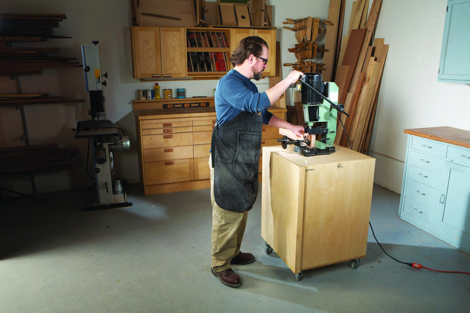 Self-Storing Mortiser Cabinet