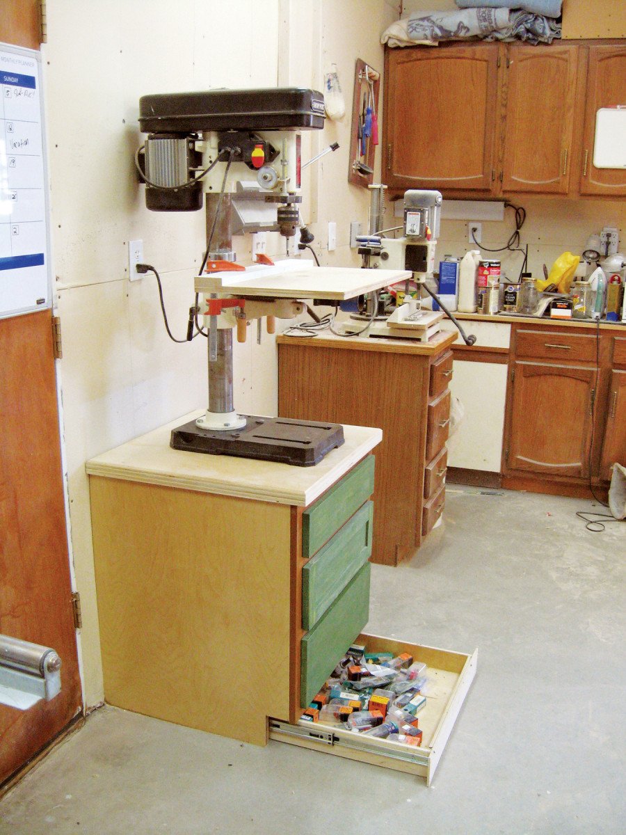 There’s never enough storage space in a shop, is there? When I recycled some old kitchen cabinets to use in my shop, I added one more drawer to each one—in the toe-kick space.