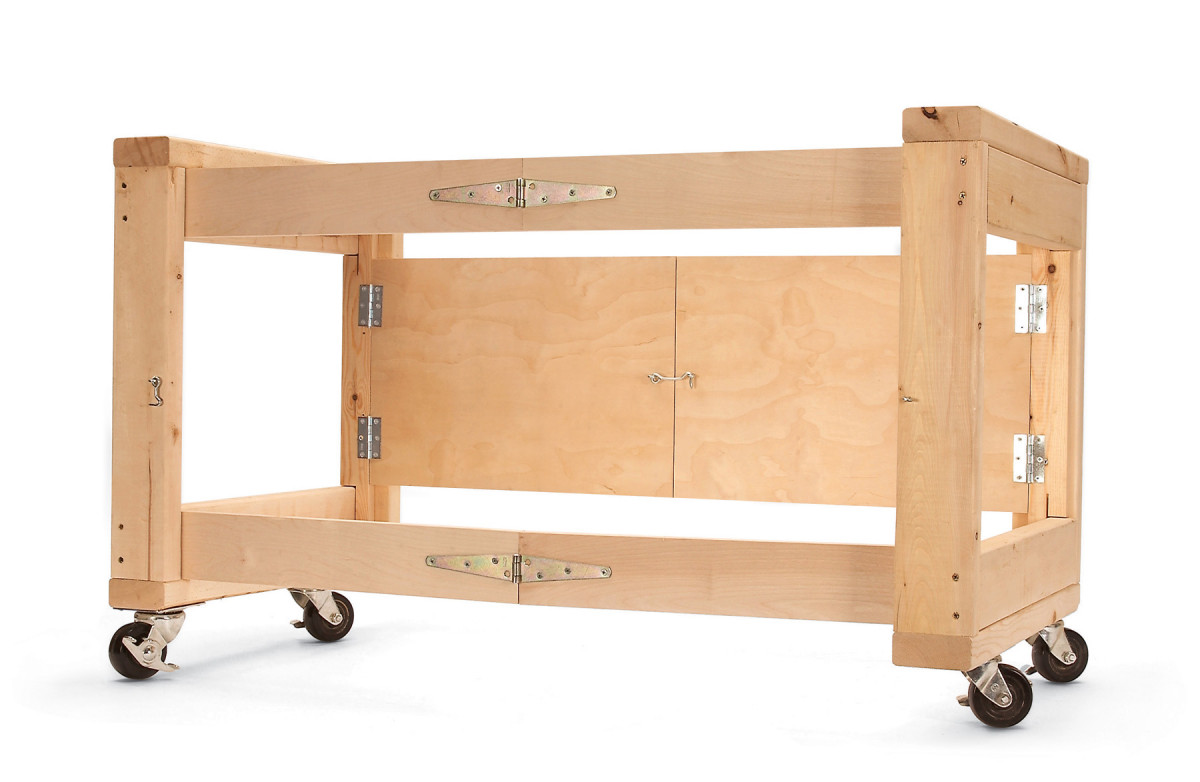 This mobile, folding table base provides a huge work area, holds a ton and folds up to only 7 in. thick.