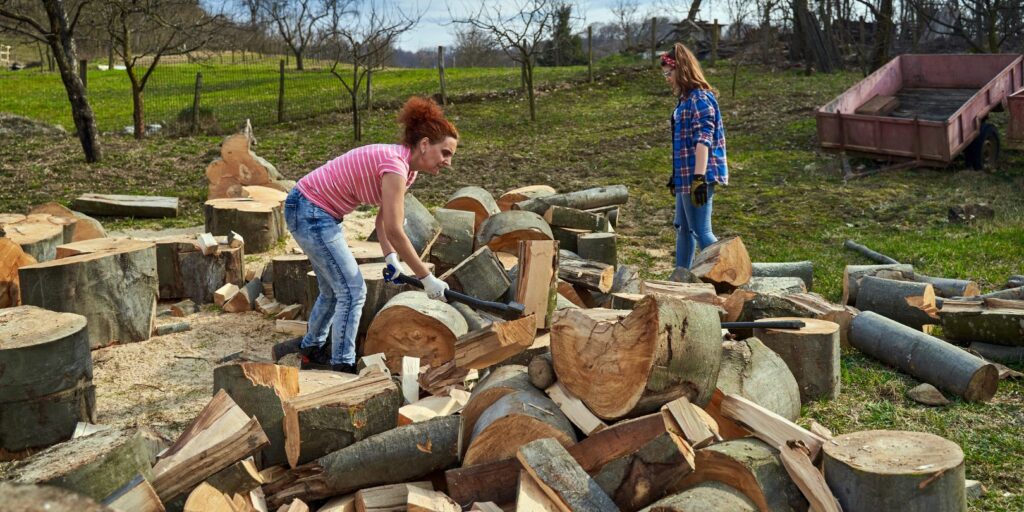 Women Splitting Firewood