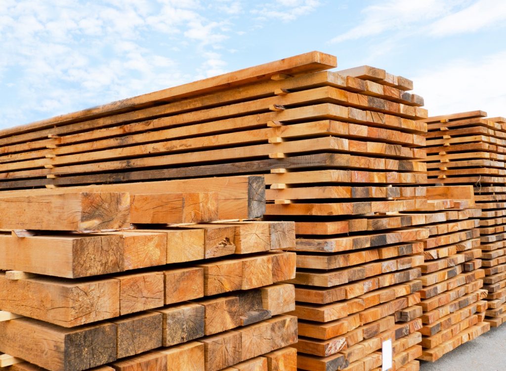 Stack of lumber planks