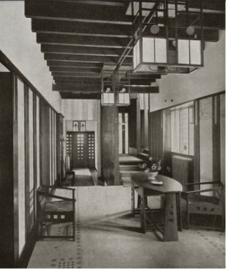 Mackintosh Furniture - looking west to the main entrance, the Hill House entrance hall