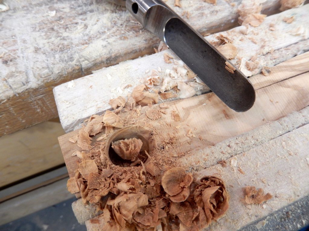 drilling in olive wood with spoon bits