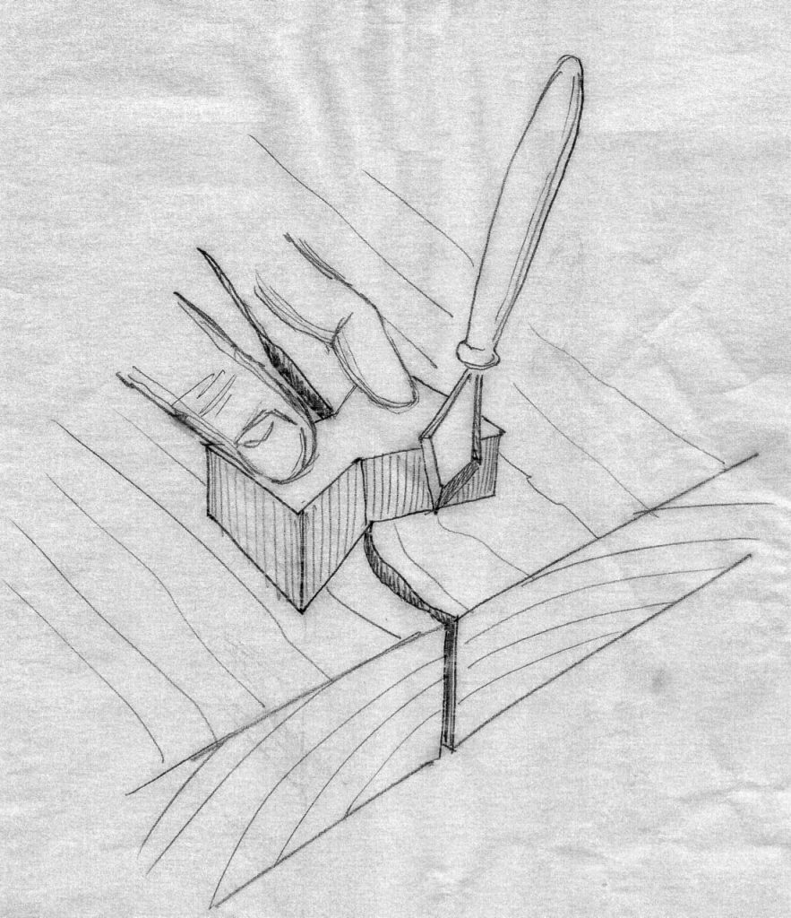 Outlining the parameter of the excavation with a marking knife.