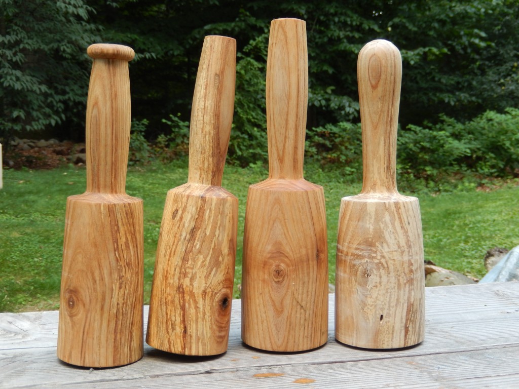 My mallet pageant. From right to left: Slim barrel and bead, barrel, hexagonal and zucchini  