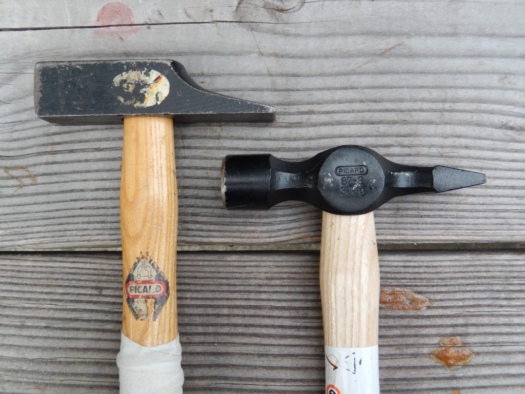 These are the the Cabinetmaker's Hammers that I use often. The hammer on the left is of the French/German pattern, on the right is the English or a Warrington Hammer. 