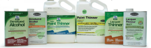 The three types of green solvents that Bob Flexner discusses in his article – paint thinner, lacquer thinner and denatured alcohol.