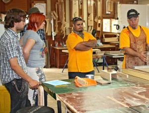 Andy Chidwick with students from the North Salem High School woodworking program.