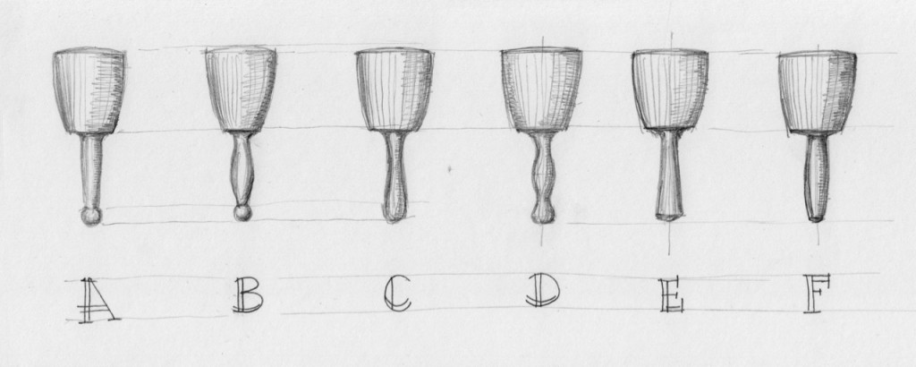 Common handle designs for a round mallet.
