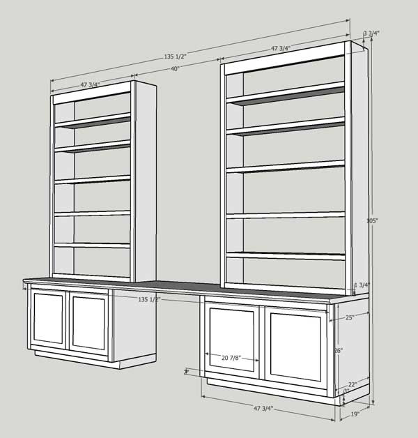 built-in shelving, built-in desk