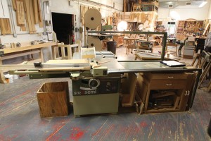 Tweaked machinery. An SCMI table saw is at the heart of Miller’s shop. Note the shop-made blade guard (which he never removes) and the sliding fence, which Miller modified to satisfy himself.