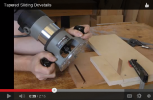 Matthew Teague's use of a basic router jig and a small shim to taper a cut.