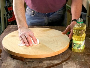 Cooking oil makes a good finish for a cutting board. It’s cheap, easy to apply and can be renewed on a regular basis.