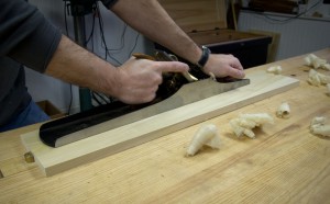 Here I am, dragging back my jointer plane on the return stroke.
